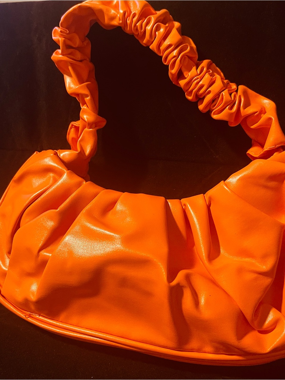 Ruched Orange Shoulder Bag - Mini Sleek Women's Handbag